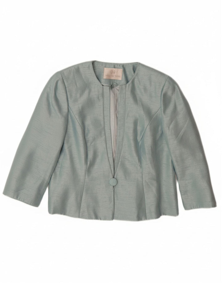 JACQUES VERT Giacca blazer da donna con maniche a 3/4 e 1 bottone UK 14 grande blu