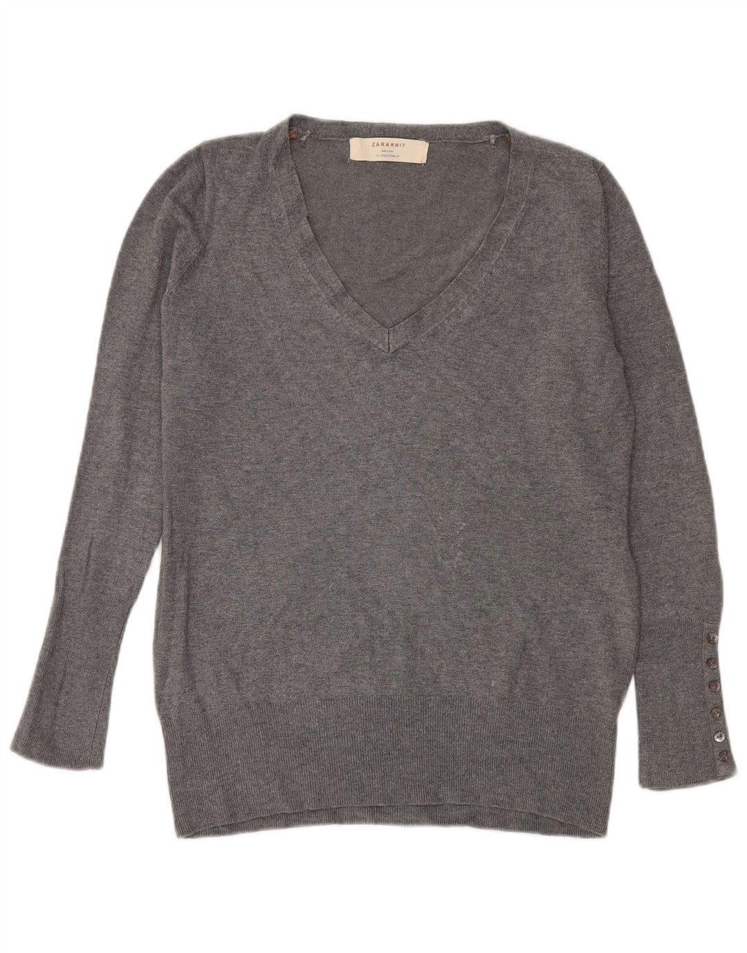 Maglione Zara da donna con scollo a V UK 16 Large Rayon grigio