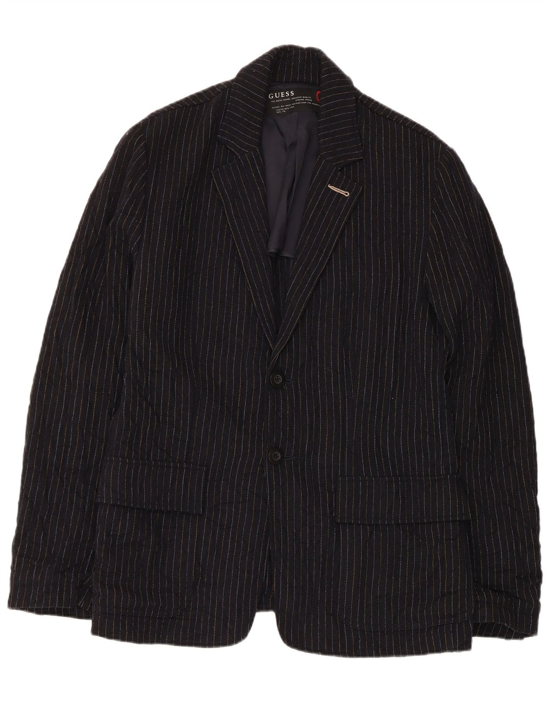 Guess Giacca blazer da uomo a 2 bottoni UK 38 media lana a righe blu navy