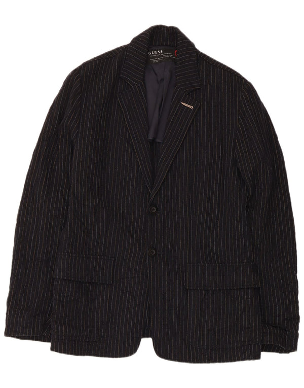 Guess Giacca blazer da uomo a 2 bottoni UK 38 media lana a righe blu navy
