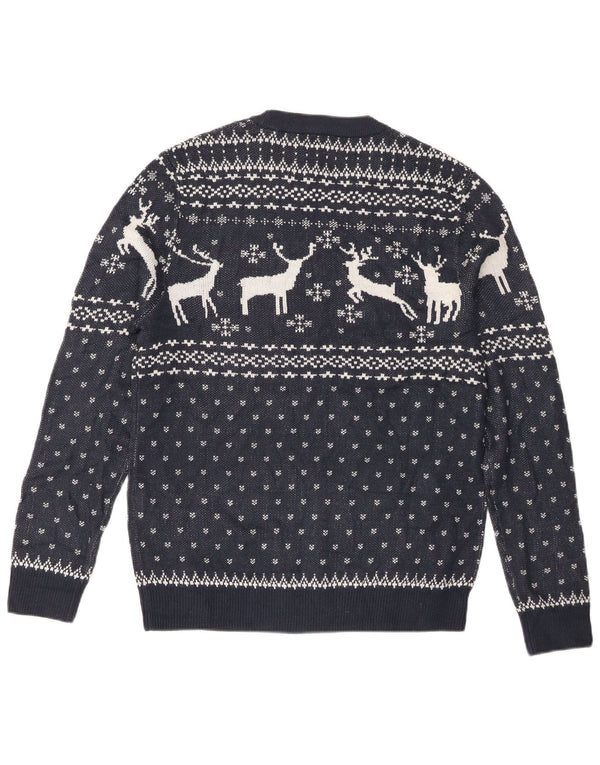 Maglione maglione girocollo da uomo Jack & Jones grande blu navy Fair Isle