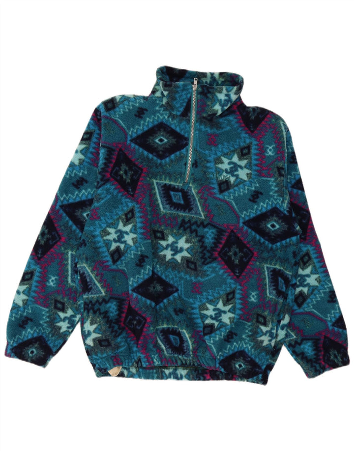 Brugi Maglione in pile da uomo con zip e collo, grande, in poliestere geometrico blu
