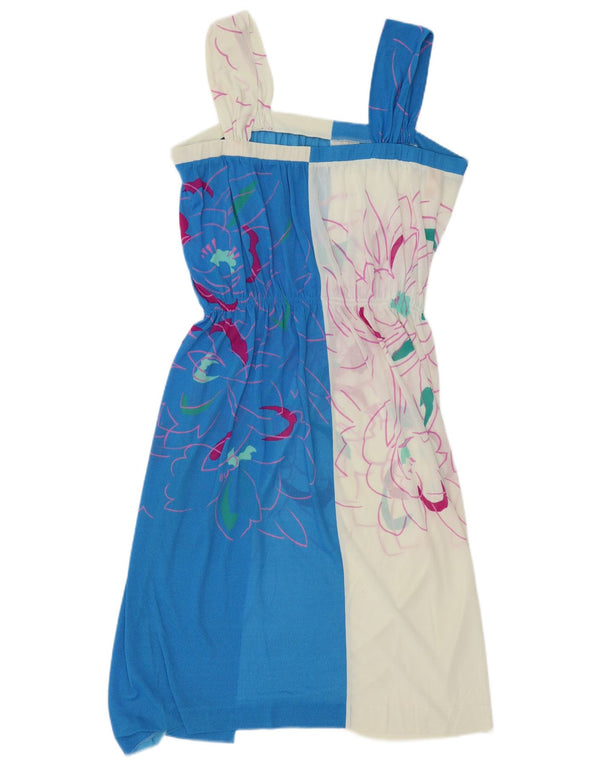 Abito estivo senza maniche da donna vintage UK 14 medio bianco floreale