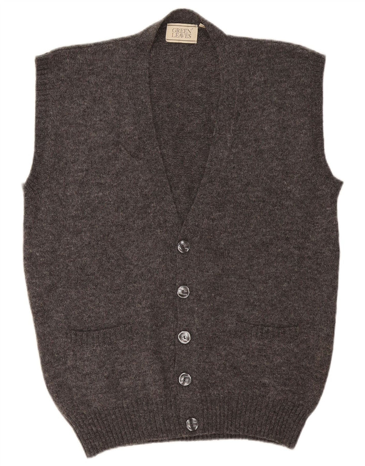 Maglione cardigan senza maniche da uomo Green Leaves in lana grigio medio