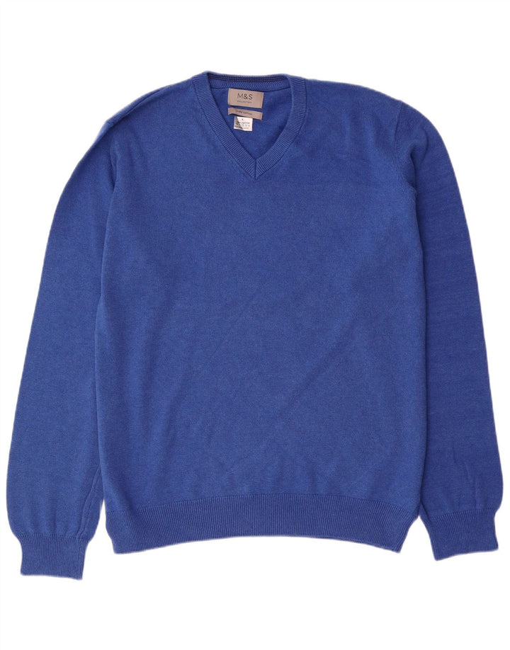 Maglione maglione con scollo a V da uomo Marks & Spencer grande cotone blu