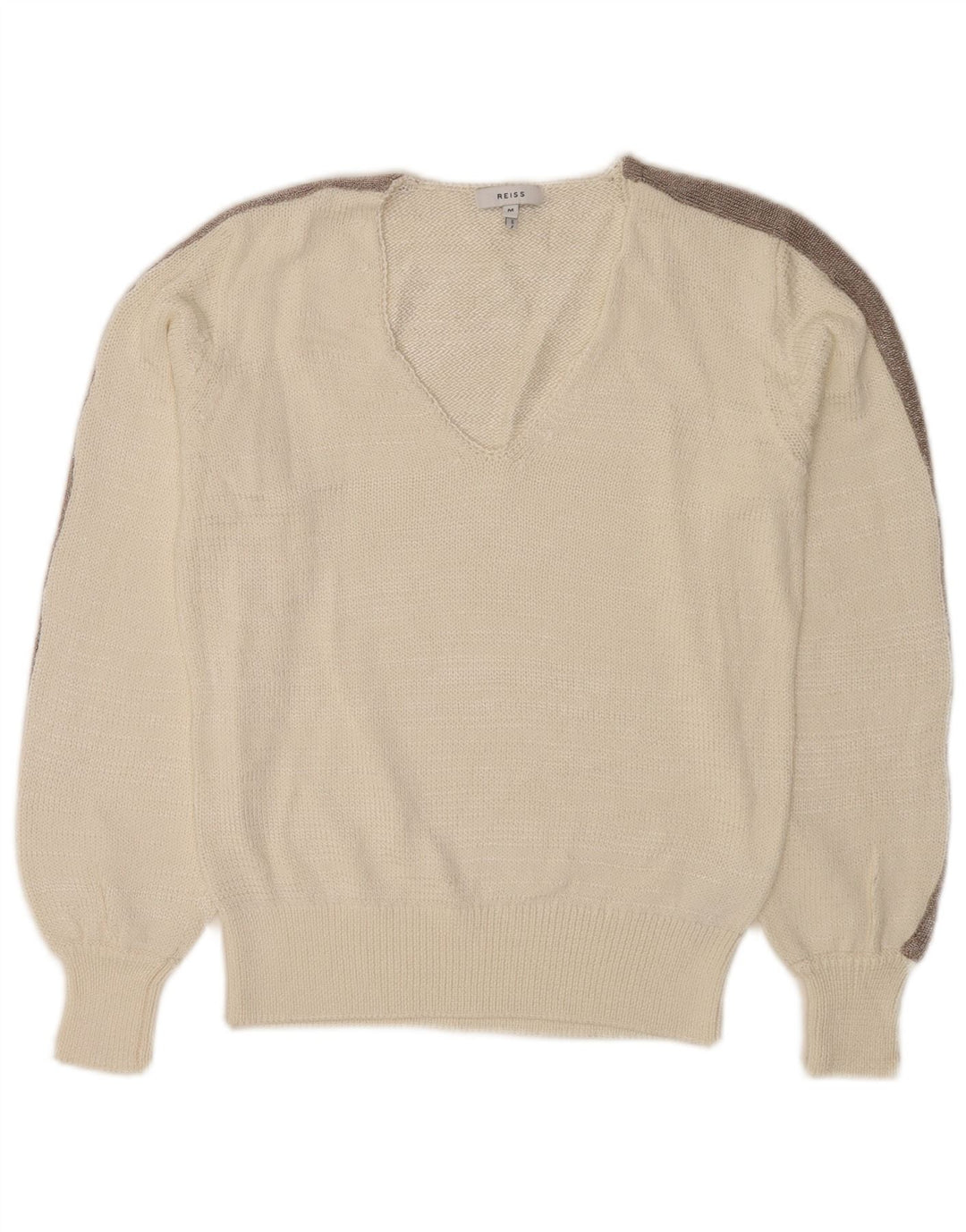 Maglione maglione con scollo a V da donna Reiss UK 12 Medium White Colourblock