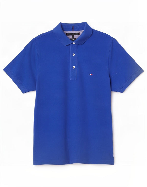 Polo slim fit da uomo Tommy Hilfiger piccola in cotone blu