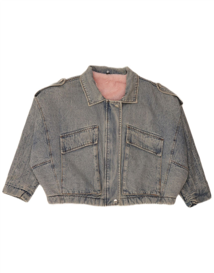 NUOVA COLLEZIONE Giacca di jeans oversize da donna con maniche a 3/4 UK 10 Small Blu