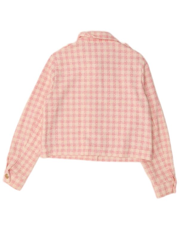 Giacca militare corta da donna Zara UK 16 grande quadretto rosa