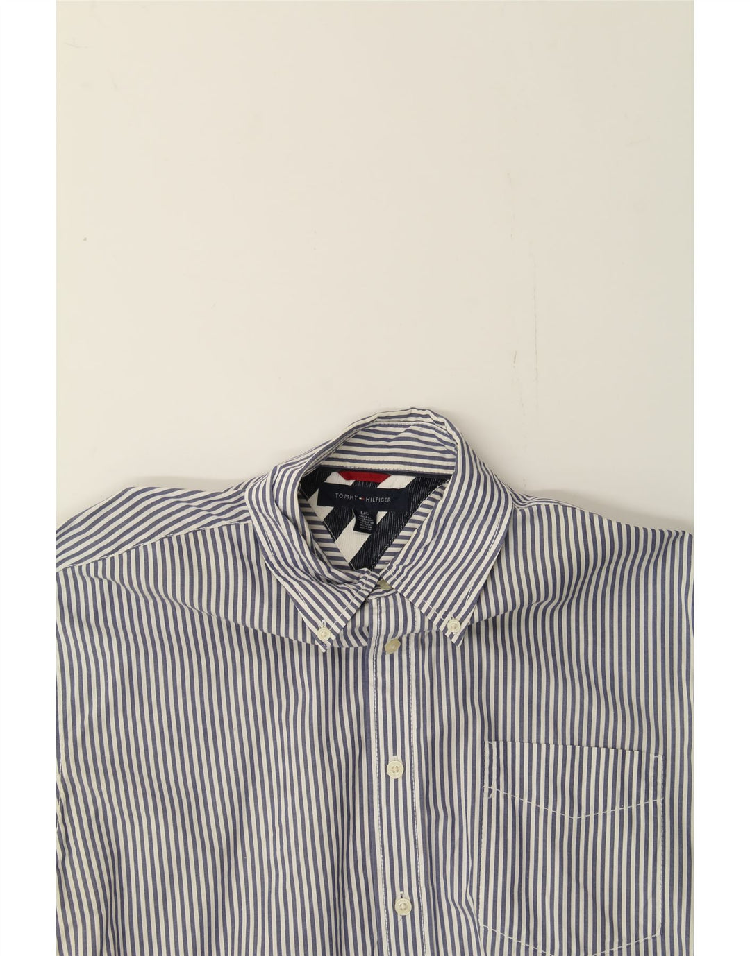 TOMMY HILFIGER Mens Shirt Large Navy Blue Pinstripe Cotton Vintage Tommy Hilfiger and Second-Hand Tommy Hilfiger from Messina Hembry 