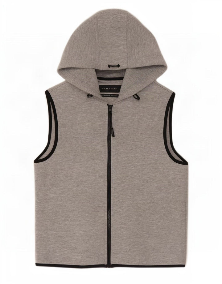 Maglione con cappuccio e zip senza maniche da uomo Zara piccolo in poliestere grigio