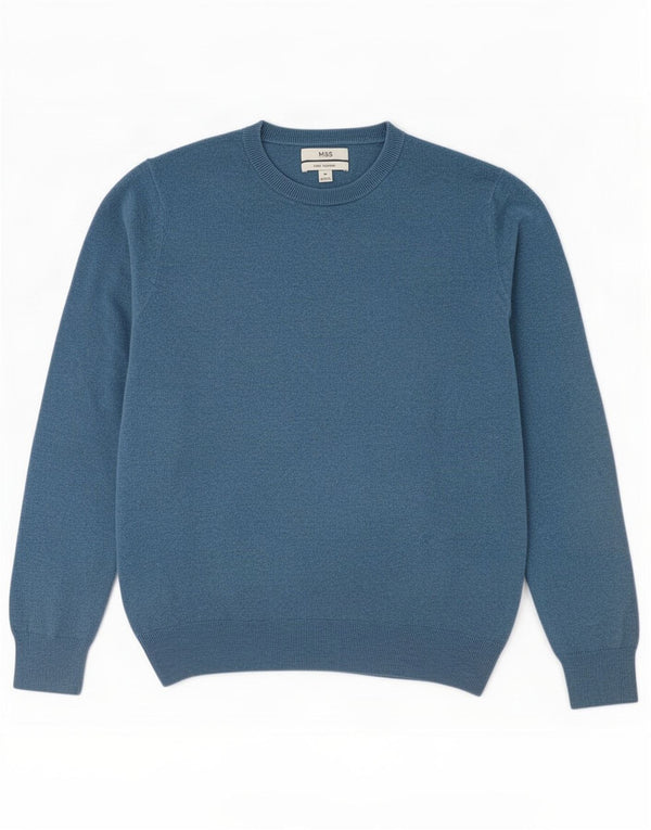 Maglione maglione girocollo da uomo Marks & Spencer in cotone blu medio
