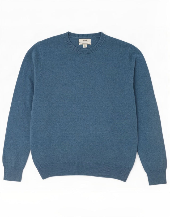 Maglione maglione girocollo da uomo Marks & Spencer in cotone blu medio