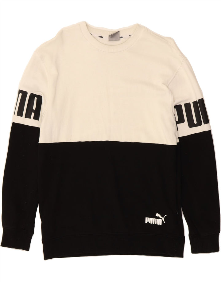 PUMA Mens Graphic Sweatshirt Jumper Small Black Colourblock Cotton Vintage Puma and Second-Hand Puma from Messina Hembry 