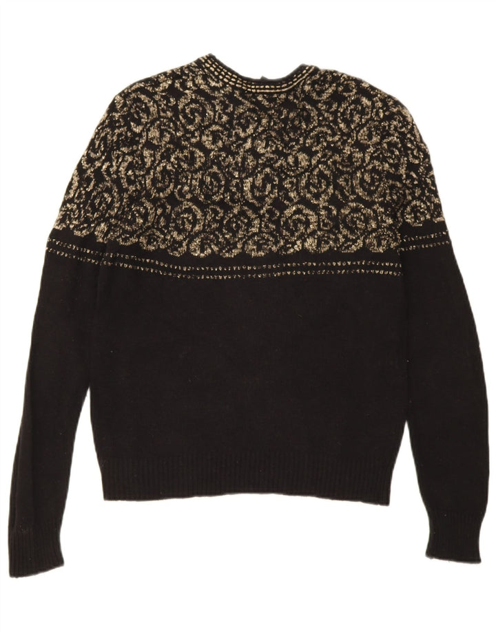 Maglione maglione girocollo da donna vintage IT 44 medio nero geometrico