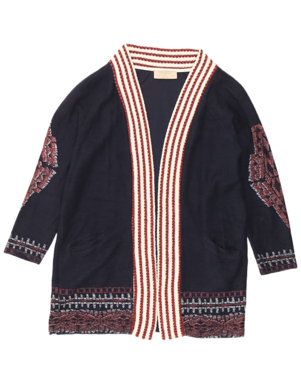 Maglione cardigan aperto da donna Zara UK 14 cotone a righe blu navy medio