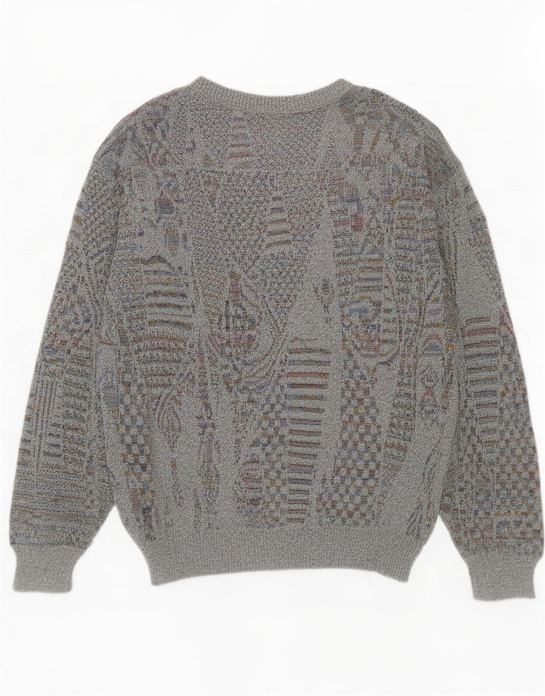 Maglione girocollo da uomo vintage piccolo grigio geometrico