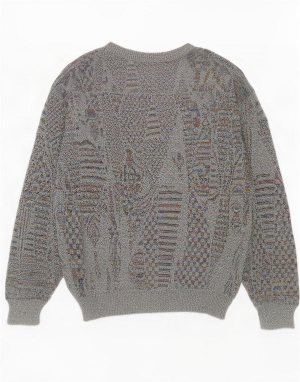 Maglione girocollo da uomo vintage piccolo grigio geometrico