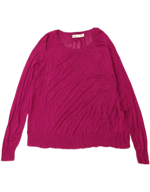 Maglione maglione con scollo a barca da donna Zara UK 14 Viscosa viola medio