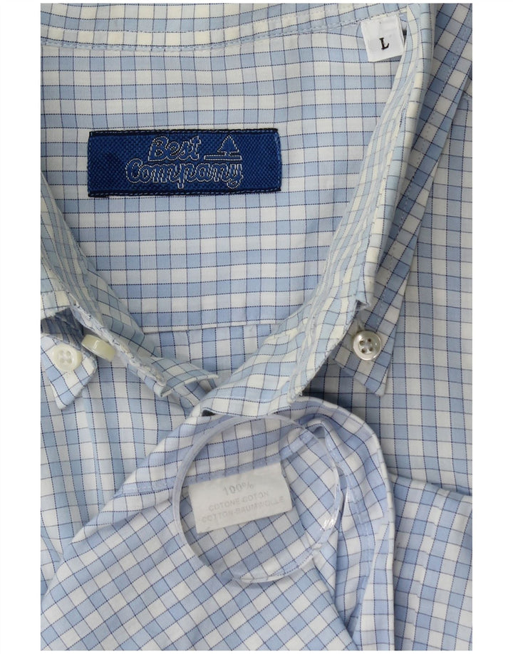 BEST COMPANY Mens Shirt Large Blue Check Cotton