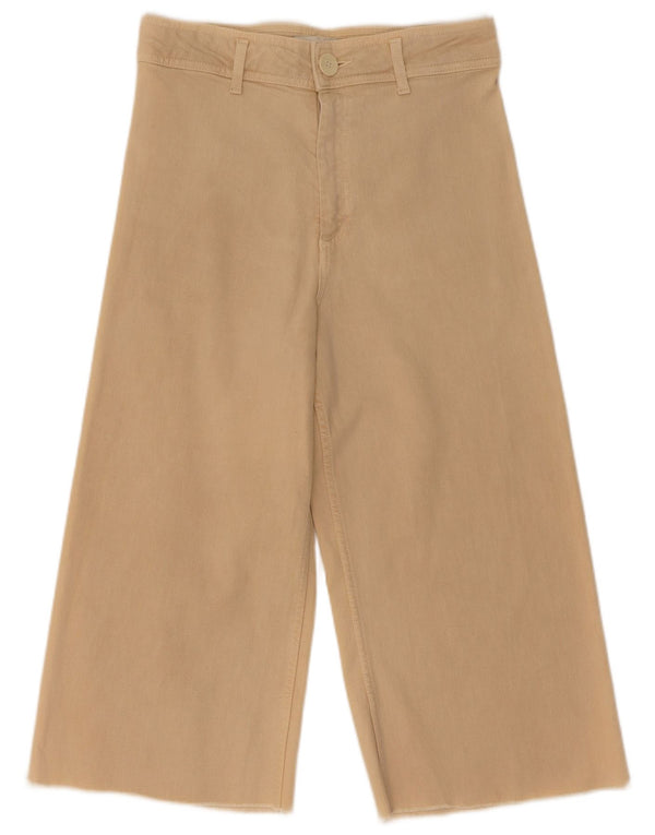 Pantaloni Capri a gamba larga a vita alta da donna Zara EU 38 Small W28 L20 Beige