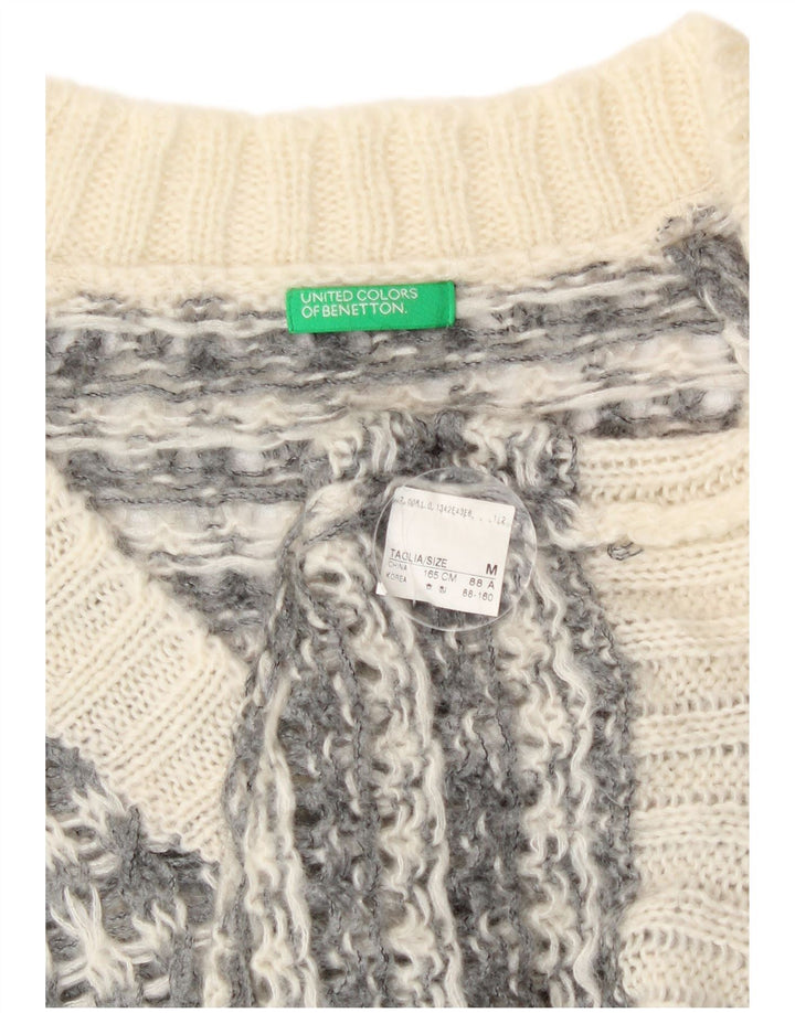 Maglione da donna con scollo a V Benetton UK 14 pied de poule grigio medio