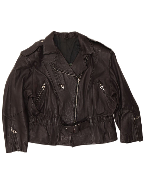 Giacca da motociclista in pelle da donna vintage UK 14 grande in pelle marrone
