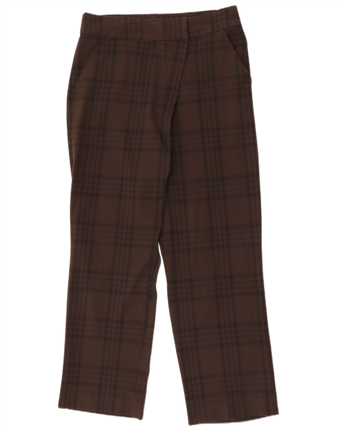 Pantaloni chino dritti da donna Zara grandi W30 L29 poliestere a quadri marroni