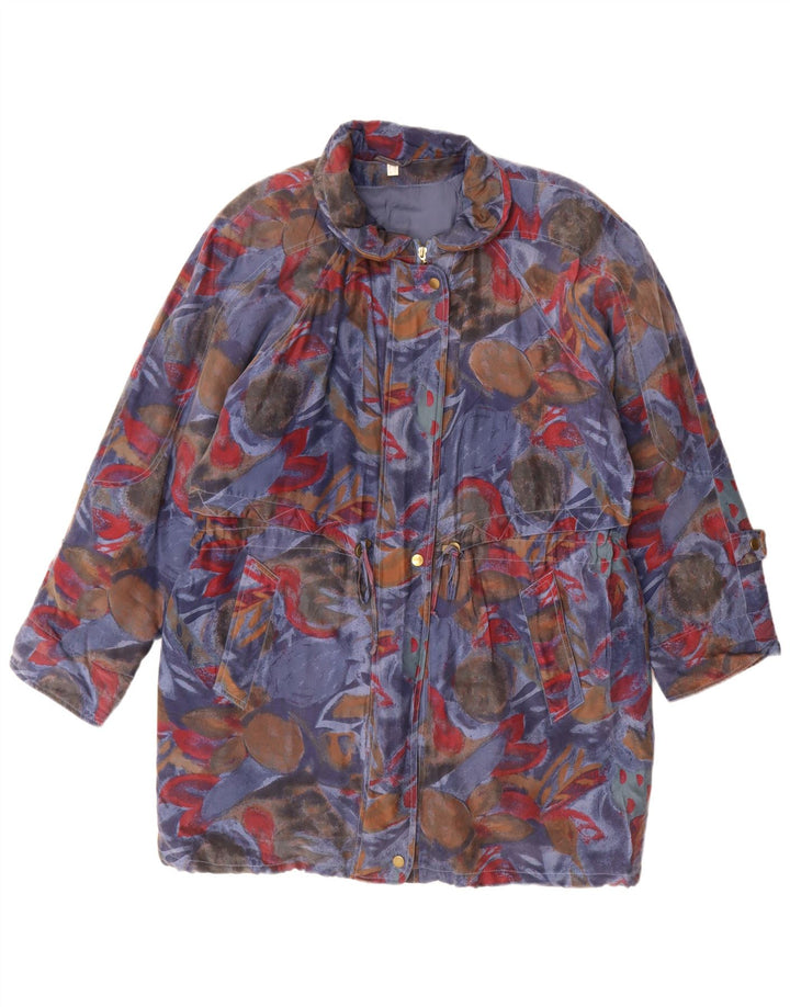 Cappotto imbottito vintage da donna con motivo astratto UK 18 XL multicolore