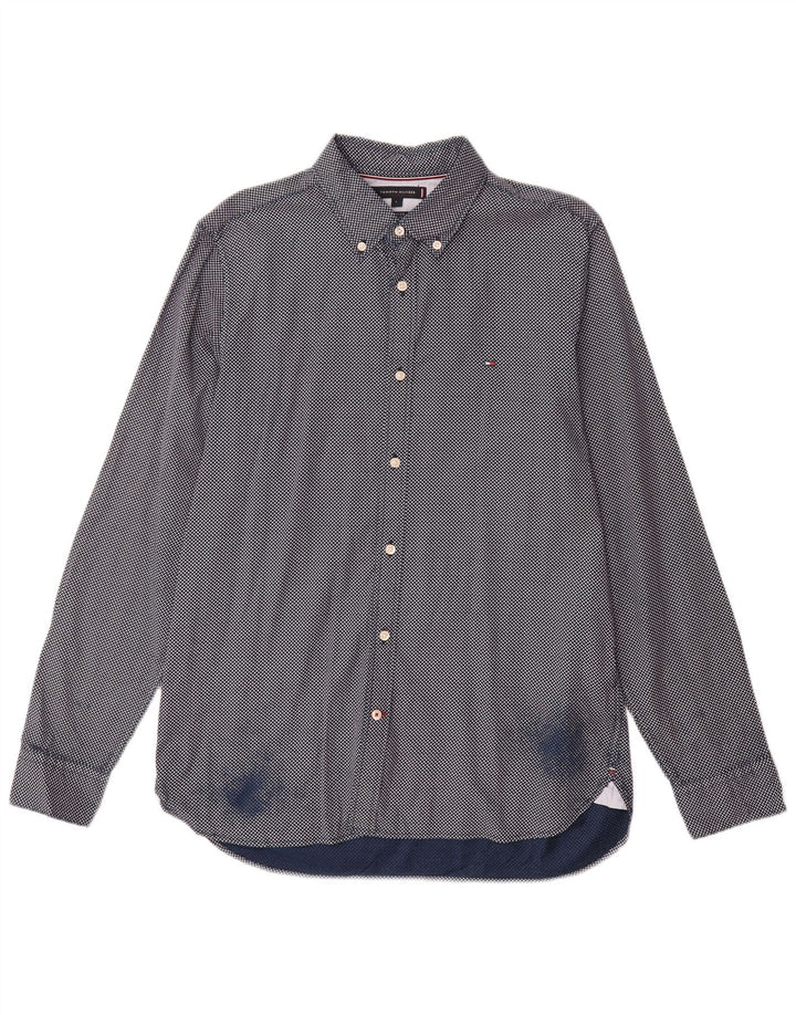Tommy Hilfiger Camicia Flex Slim Fit da uomo di grandi dimensioni in cotone geometrico blu navy