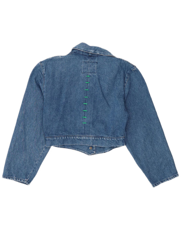 Vintage Womens Crop Denim Jacket UK 10 Small Blue Cotton