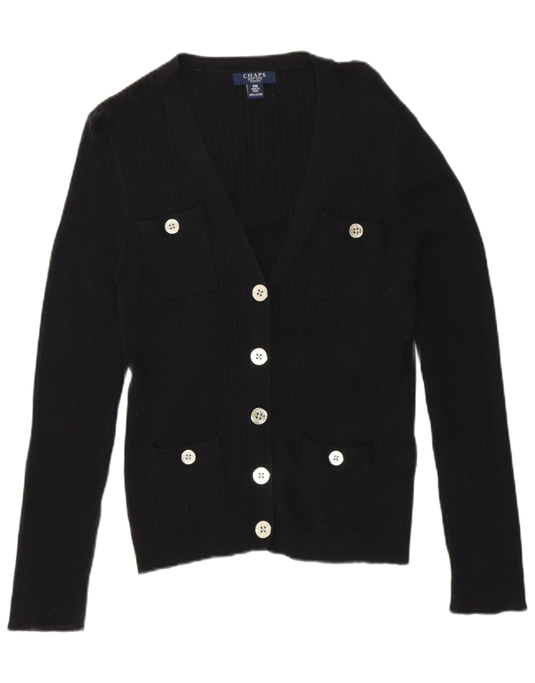 Maglione cardigan Petite da donna Chaps UK 14 Cotone nero medio