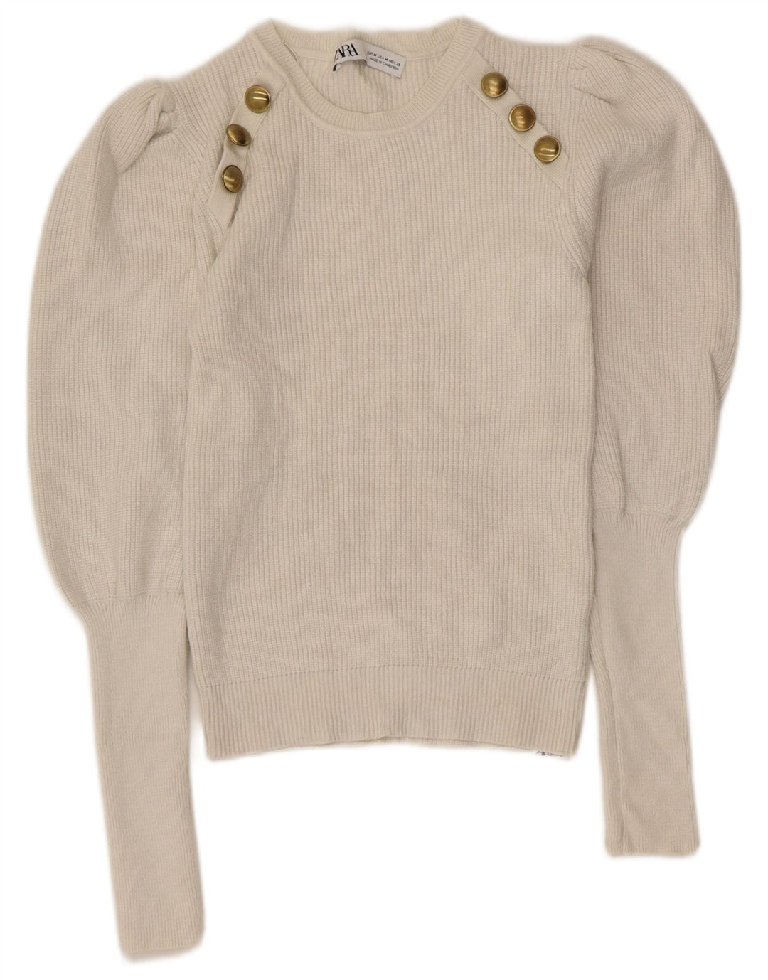 ZARA Maglione Girocollo Corto da Donna UK 12 Viscosa Bianco Sporco Medio