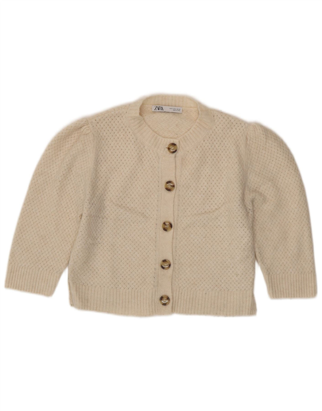 Maglione cardigan corto da donna Zara UK 10 piccolo poliestere beige