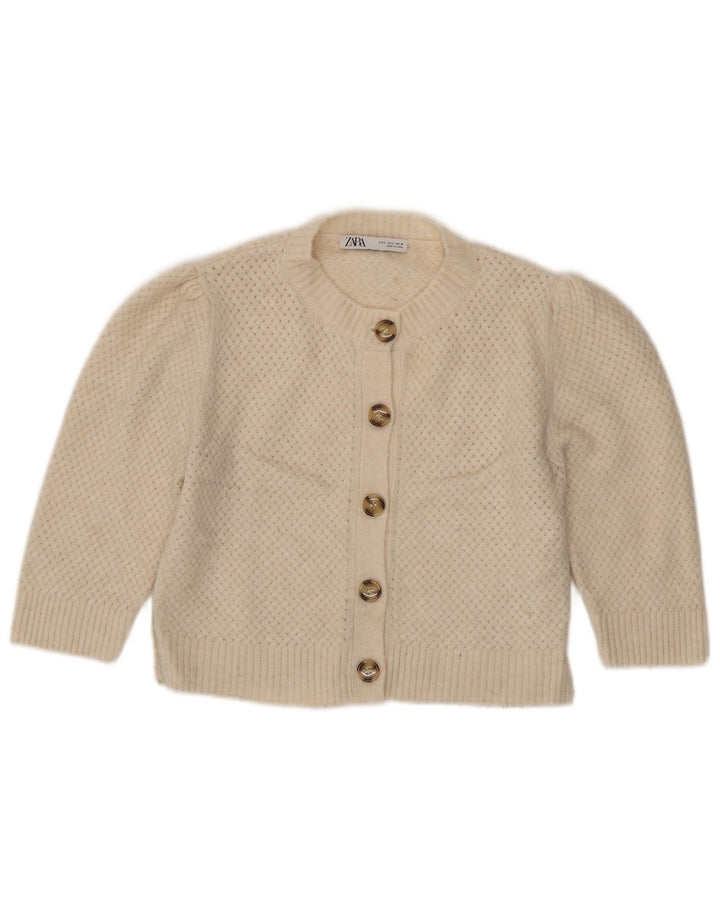 Maglione cardigan corto da donna Zara UK 10 piccolo poliestere beige