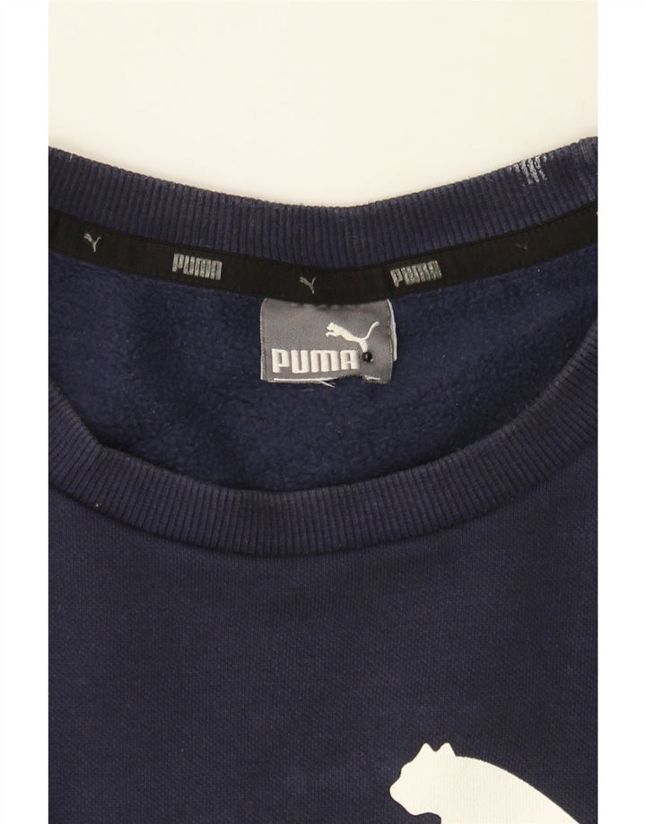 PUMA Womens Graphic Crop Sweatshirt Jumper UK 14 Medium Navy Blue Cotton Vintage Puma and Second-Hand Puma from Messina Hembry 