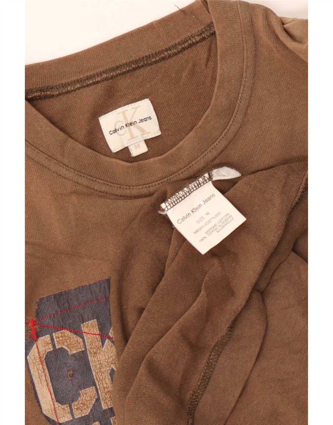 Calvin Klein Jeans Top grafico da uomo a maniche lunghe in cotone marrone medio