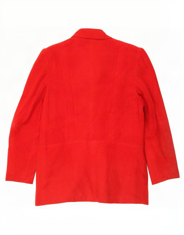 Giacca blazer vintage da donna in pelle scamosciata a 1 bottone UK 12 rossa media