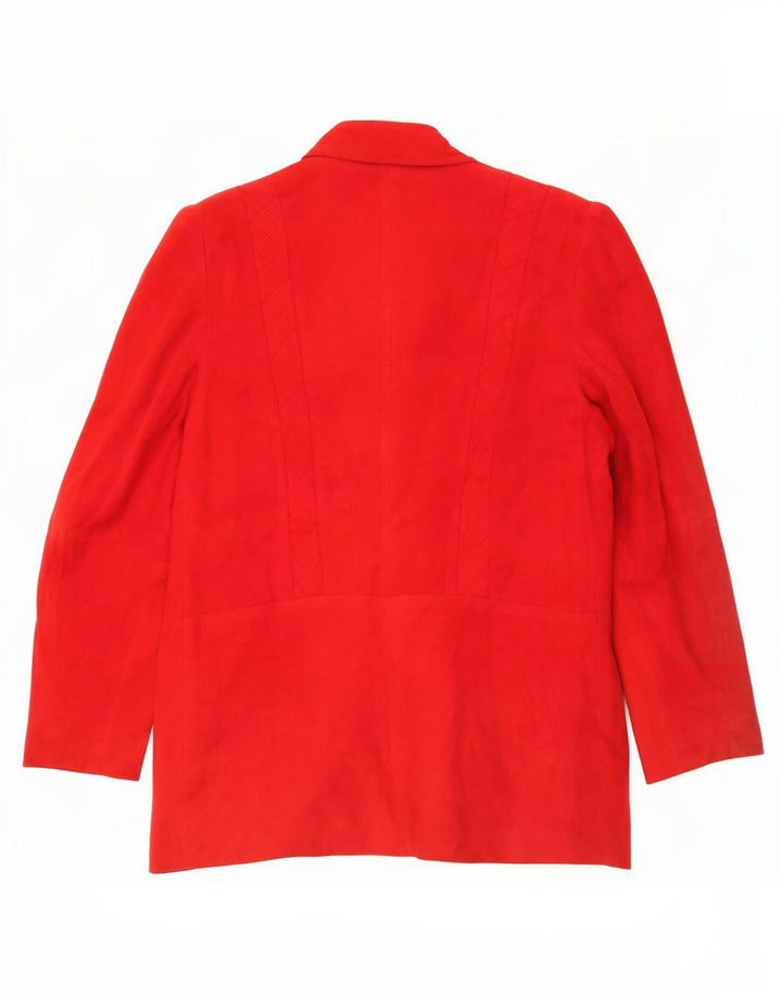 Giacca blazer vintage da donna in pelle scamosciata a 1 bottone UK 12 rossa media