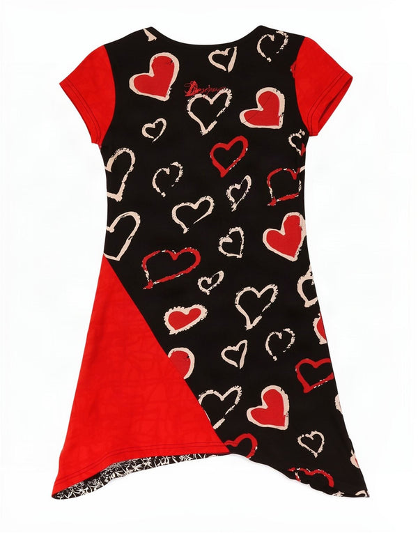 Desigual Abito asimmetrico grafico da donna UK 10 Piccolo cuore floreale nero