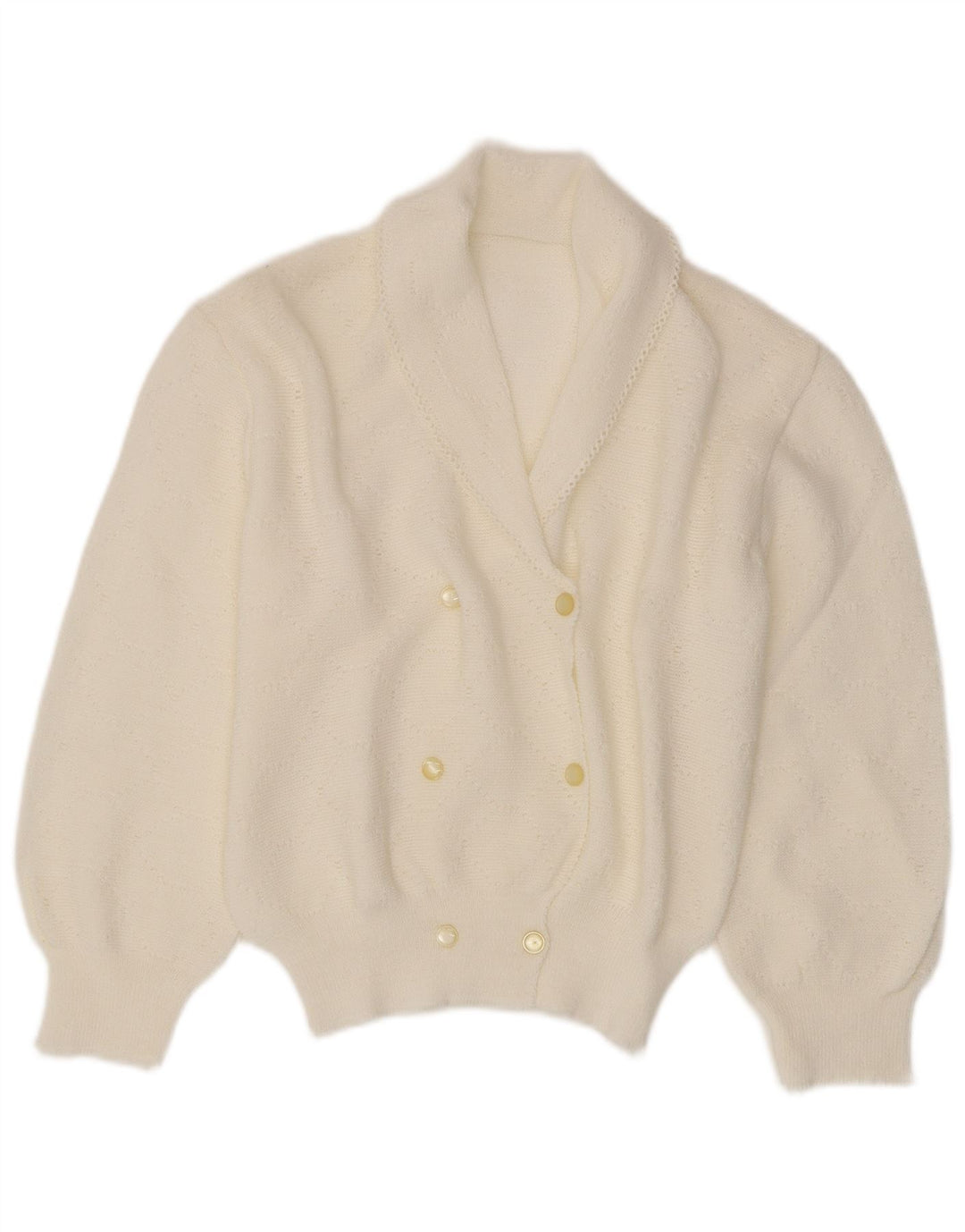 Maglione cardigan da donna vintage UK 12 bianco medio