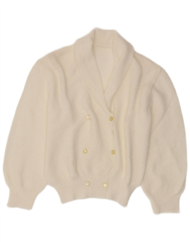 Maglione cardigan da donna vintage UK 12 bianco medio