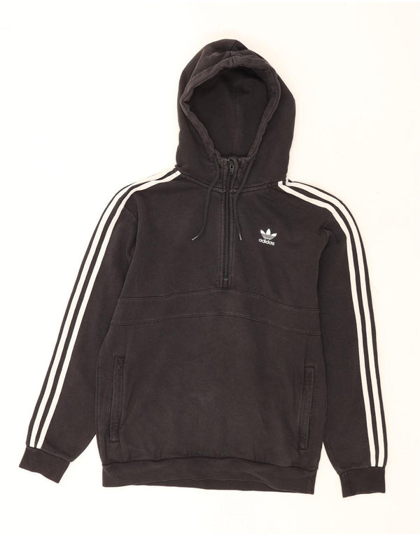Felpa con cappuccio e vestibilità ampia con zip e collo Adidas da uomo, piccola, in cotone nero