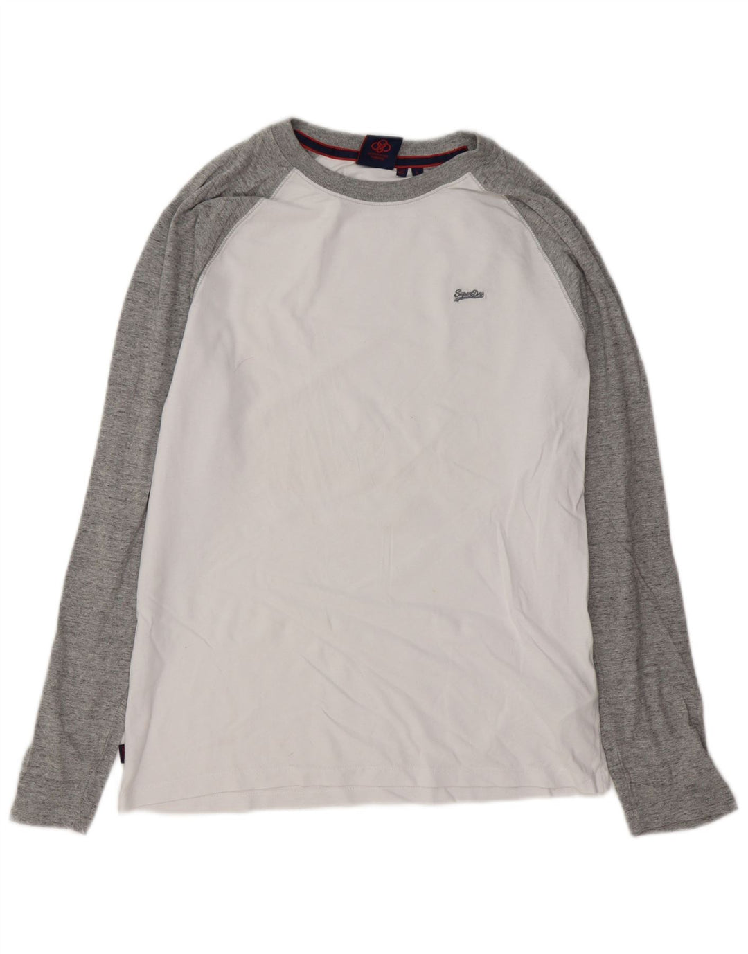 SUPERDRY Top da uomo a maniche lunghe in cotone color block bianco grande