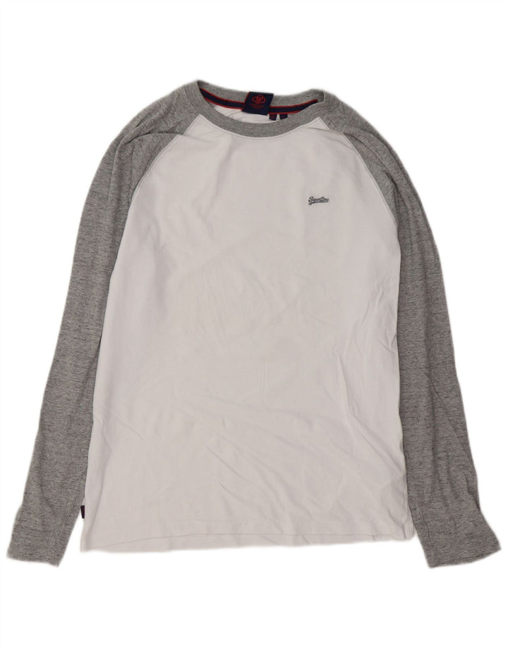 SUPERDRY Top da uomo a maniche lunghe in cotone color block bianco grande