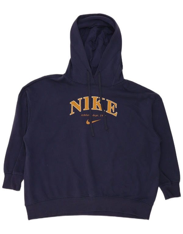 Felpa con cappuccio grafica Nike da uomo, vestibilità ampia, XL, cotone blu navy
