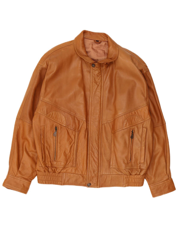 Giacca in pelle vintage da uomo vestibilità ampia EU 48 Pelle di agnello marrone medio