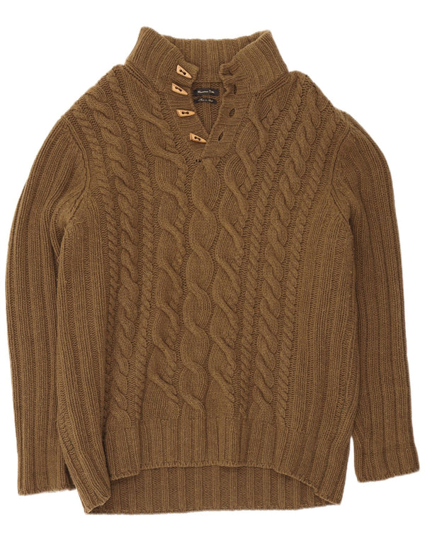 Massimo Dutti Maglione da uomo con collo a bottoni UK 44 2XL Lana marrone