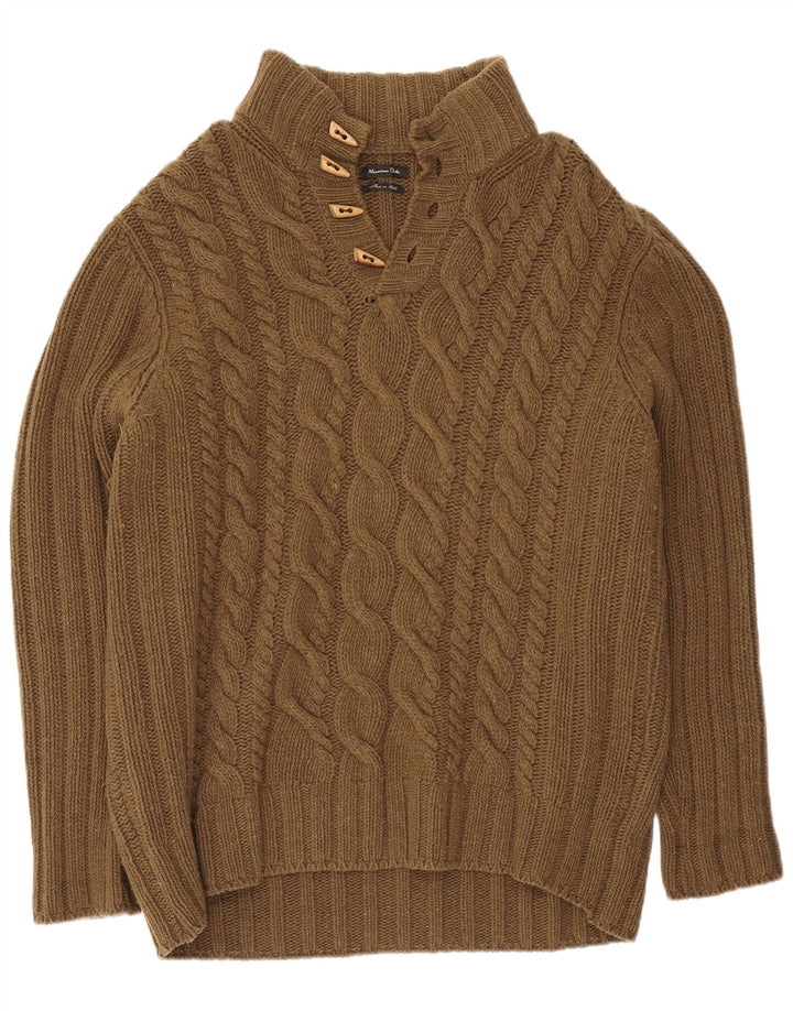 Massimo Dutti Maglione da uomo con collo a bottoni UK 44 2XL Lana marrone