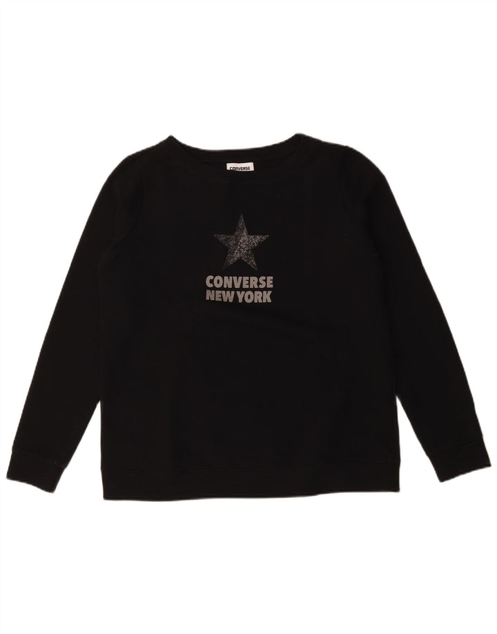Converse Felpa grafica da donna Jumper UK 14 Medium Black Cotton